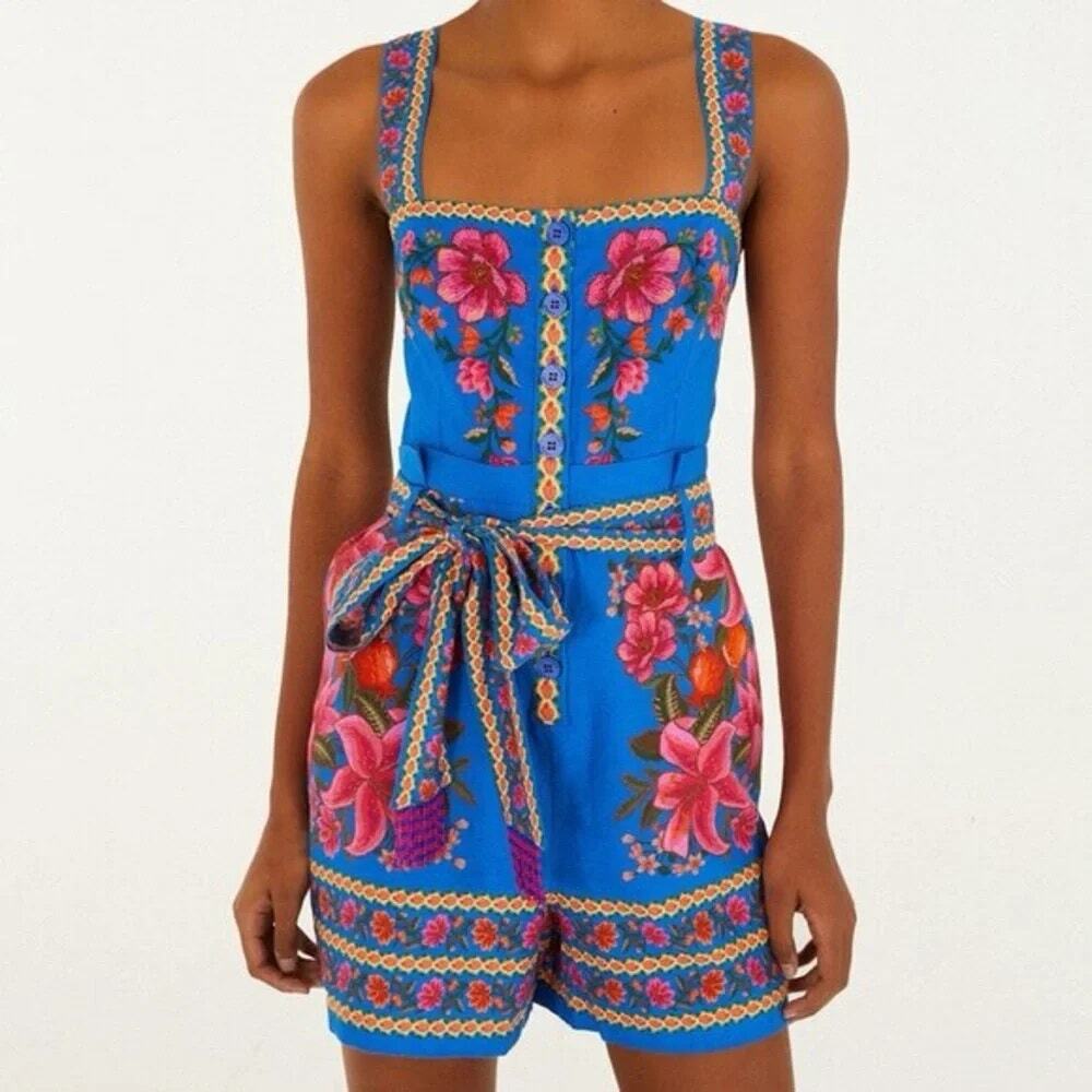 FARM RIO Summer Fruit Scarf Romper Size L NWT